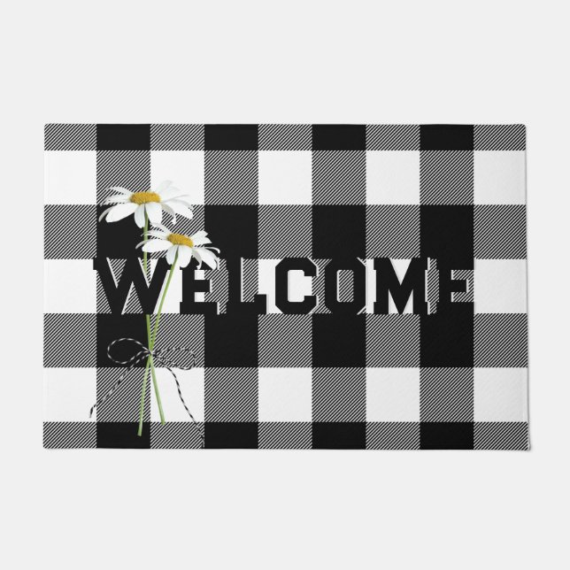 Paillasson Daisy Bouquet Bienvenue Sur Buffalo Plaid (Devant)