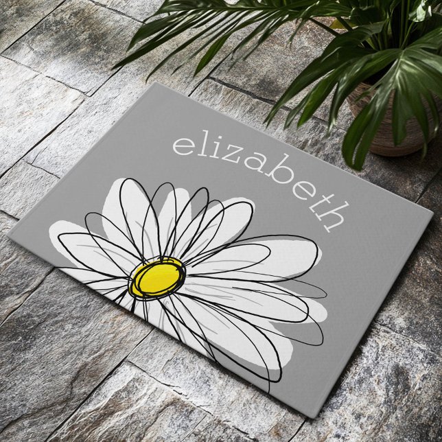 Paillasson Daisy tendance avec gris et jaune (Custom Welcome Mat)