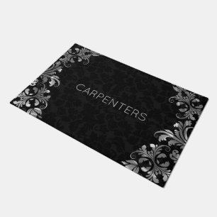 Paillasson Damas Noir Et Dentelle Florale Argent