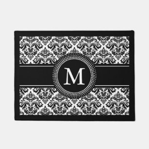Paillasson Damassé blanche noire vintage d'initiales décor