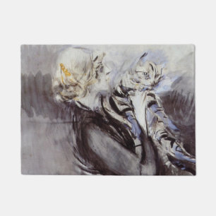 Paillasson Dame au chat gris (par Giovanni Boldini)