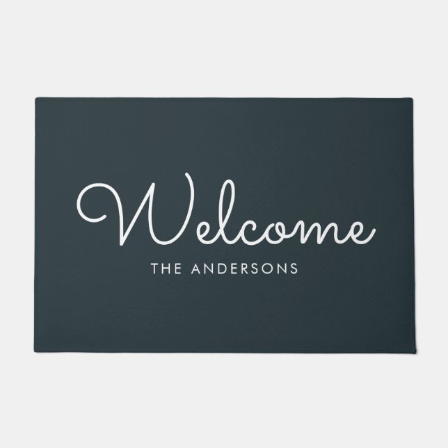Paillasson Dark Grey Fancy Script "Welcome" Personnalisé (Devant)