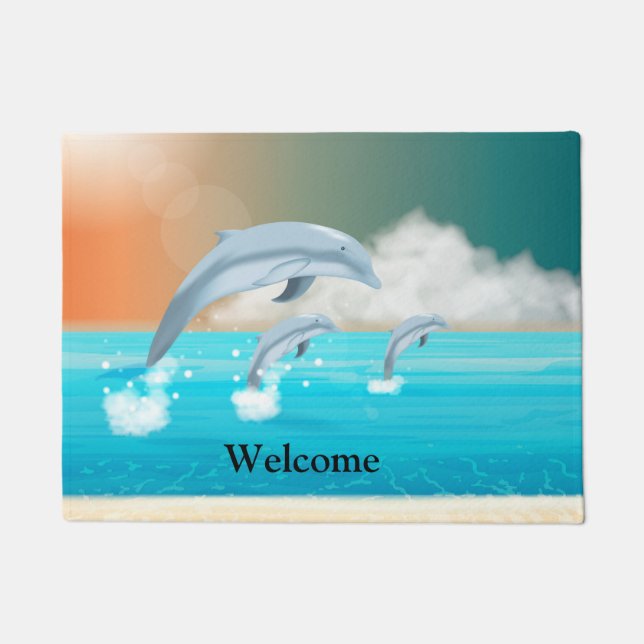 Paillasson dauphins faisant des sauts dans l'océan      (Devant)