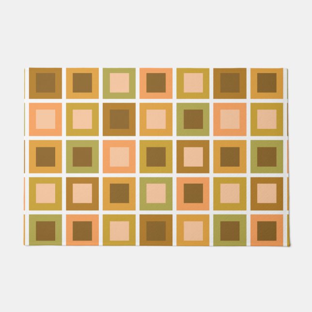 Paillasson Décor des années 1950 Motif carreaux brûlés orange (Devant)
