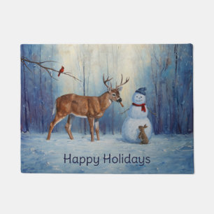 Paillasson Deer et Happy Snowman hiver de vacances scène