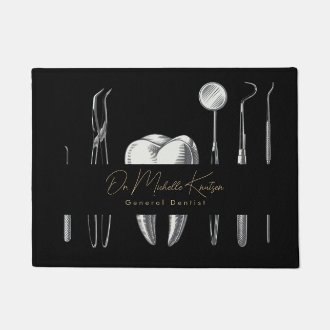 Paillasson Dentiste professionnel Dental Black Porte Or (Devant)