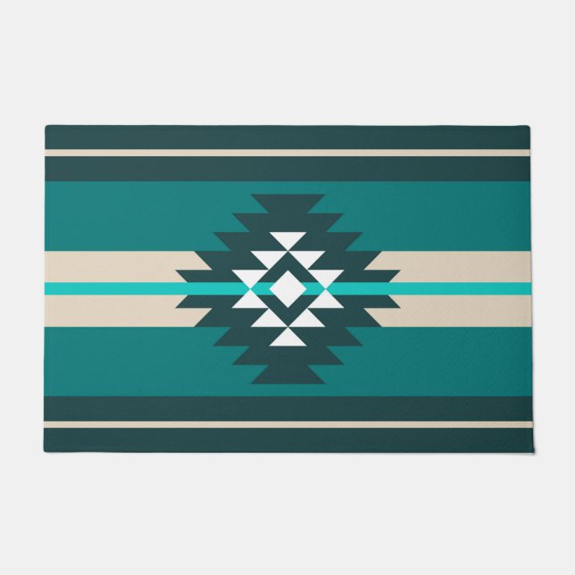 Paillasson Design aztèque en couleur turquoise (Devant)