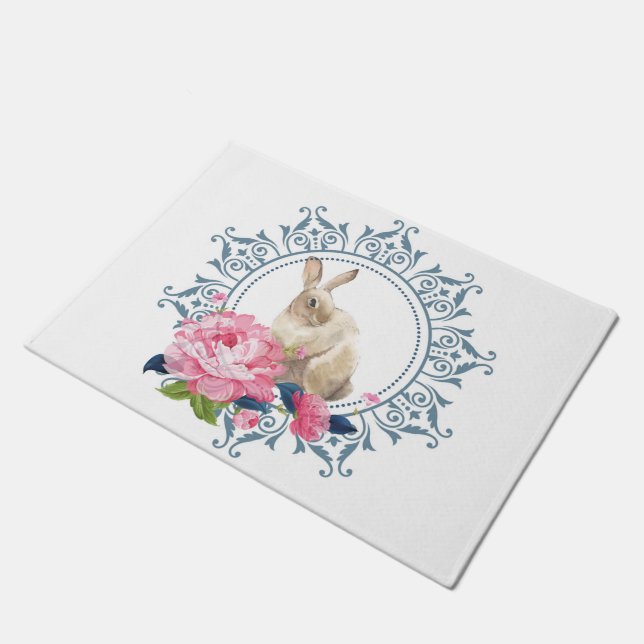 Paillasson Design floral de lapin de Pâques (Incliné)