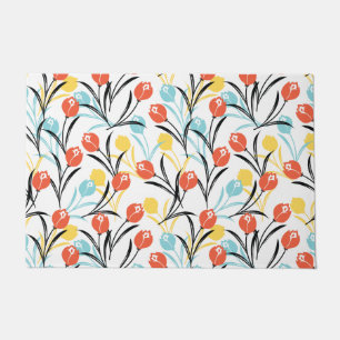 Paillasson Design floral Motif de Tulipe en blanc