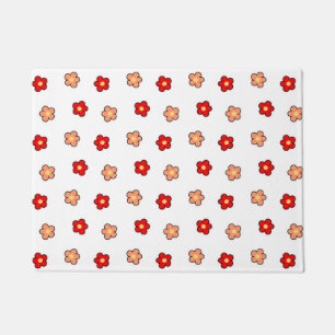 Paillasson Design floral rétro à fleurs blanches et rouges Wh