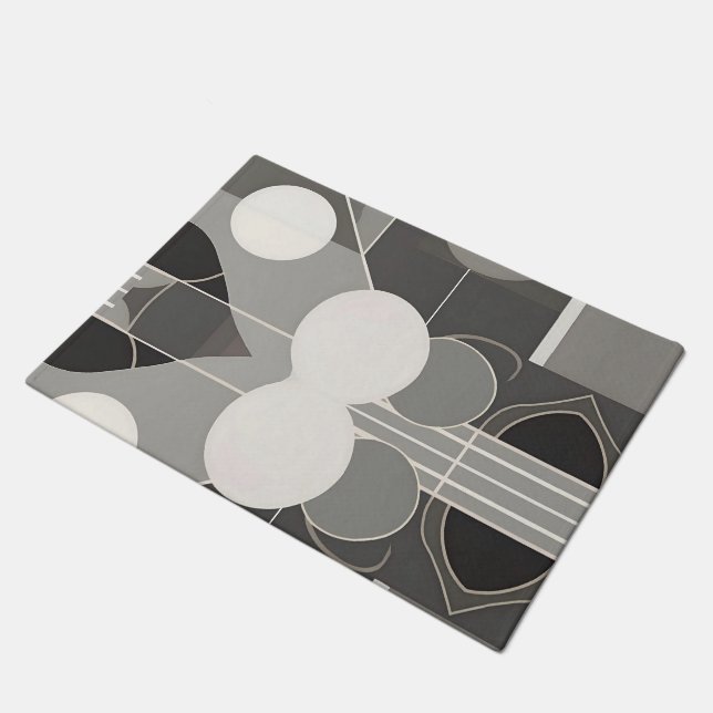 Paillasson Design géométrique gris et blanc avec lignes de ce (Incliné)