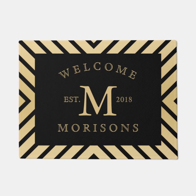 Paillasson Design géométrique moderne noir et or (Devant)