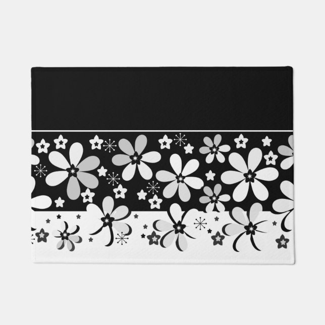 Paillasson dessin animé blanc noir Abstrait fleurs design flo (Devant)