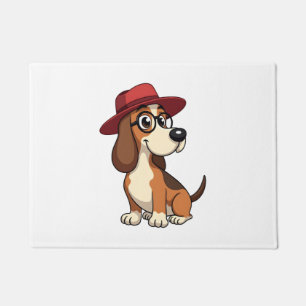 Paillasson Dessin animé vintage Basset Hound au chapeau rouge