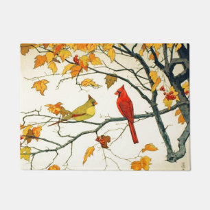 Paillasson Dessin japonais vintage, cardinaux sur une branche