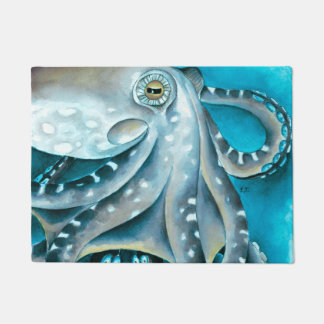 Paillasson Détails de l'aquarelle bleu octopus