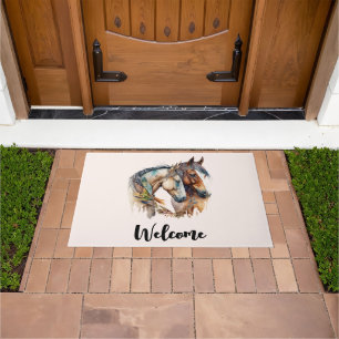 Paillasson Deux beaux chevaux Bienvenue Western Boho
