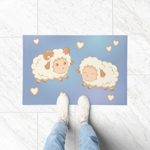 Paillasson Deux mignonnes Petites Oeufs de mouton en Bleu