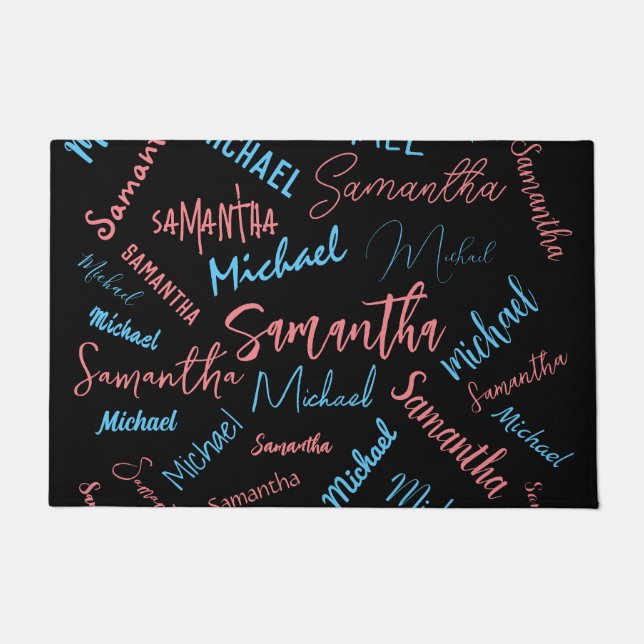 Paillasson Deux noms couples motif monogramme bleu rose clair (Devant)