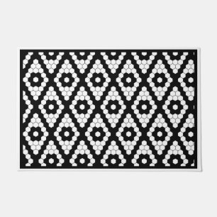 Paillasson Diamant Noir et Blanc Moderne Faux Carreaux Hex