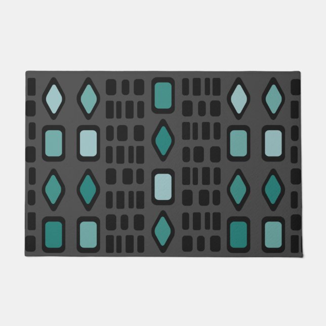 Paillasson Diamants rétro Rectangles Turquoise noir (Devant)