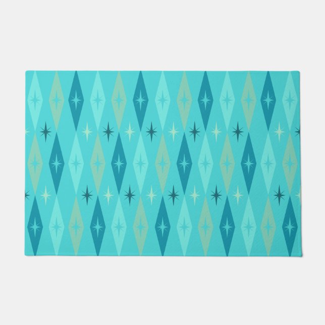 Paillasson Diamonds Stars Turquoise de 1950 atomique (Devant)