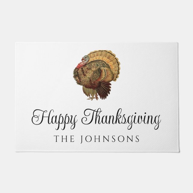 Paillasson Dinde rustique vintage Joyeux Thanksgiving (Devant)