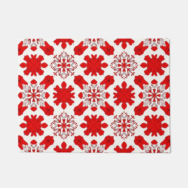 Paillasson Disposition Flocon de Neige Rouge et Blanc pour Dé (Devant)