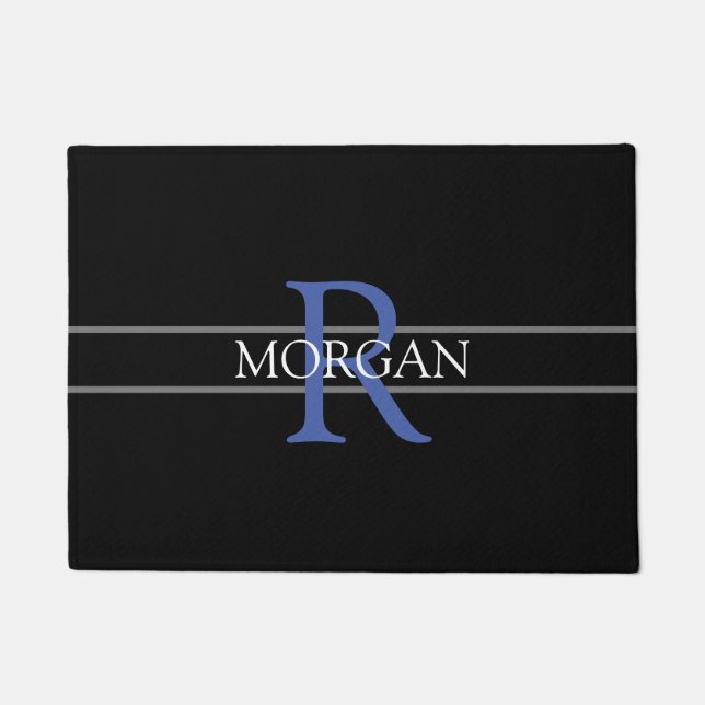 Paillasson do-it-yourself Monogramme Bleu, Nom Blanc, Noir, G (Devant)