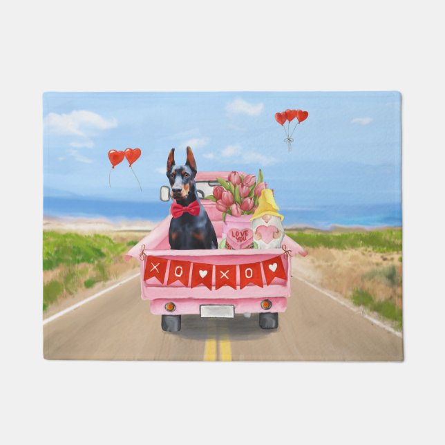 Paillasson Doberman Chien Saint-Valentin Coeurs de camion (Devant)