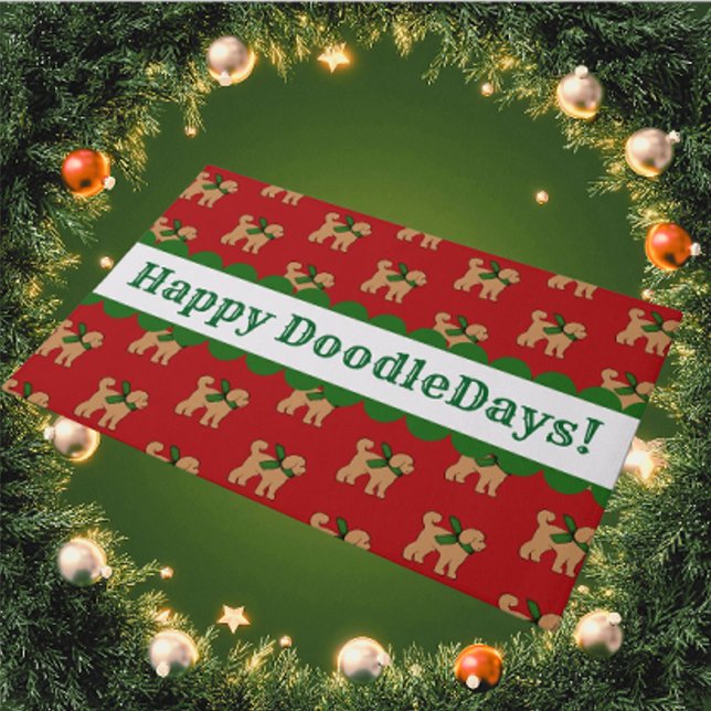 Paillasson Doodle Festif Personnalisé Chien Red Holiday (A festive welcome with this personalized door mat!)