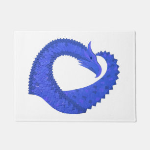 Paillasson dragon au cœur bleu sur fond blanc