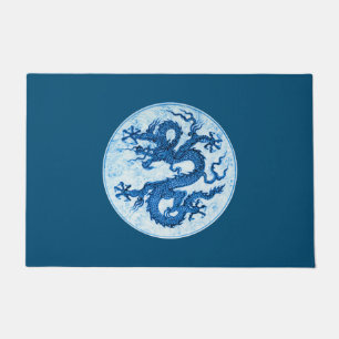 Paillasson Dragon chinois, Indigo Blue et White Doormat
