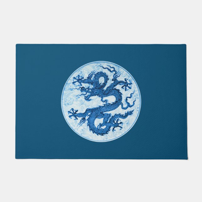 Paillasson Dragon chinois, Indigo Blue et White Doormat (Devant)