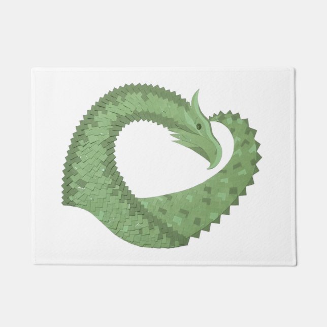 Paillasson Dragon de coeur vert olive blanc (Devant)