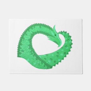 Paillasson Dragon de coeur vert sur blanc