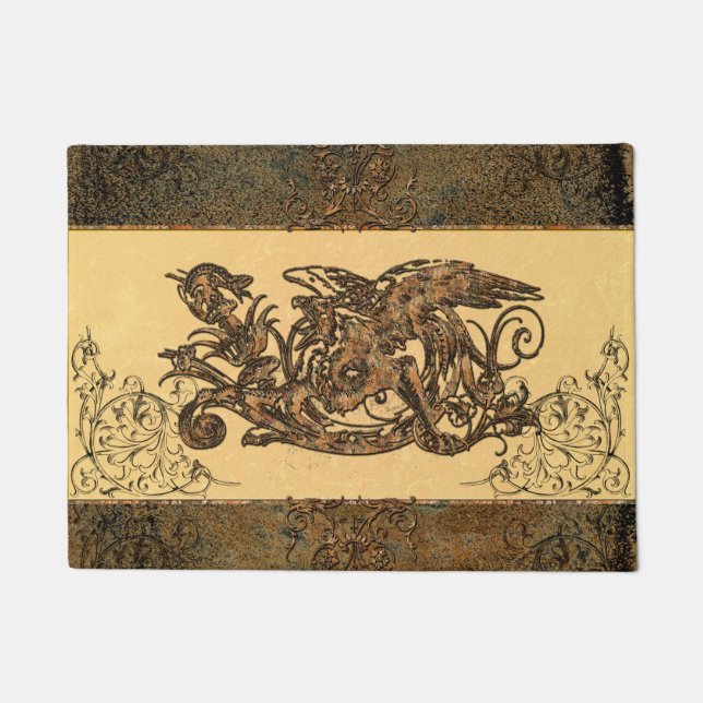 Paillasson Dragon impressionnant fait de métal rouillé (Devant)