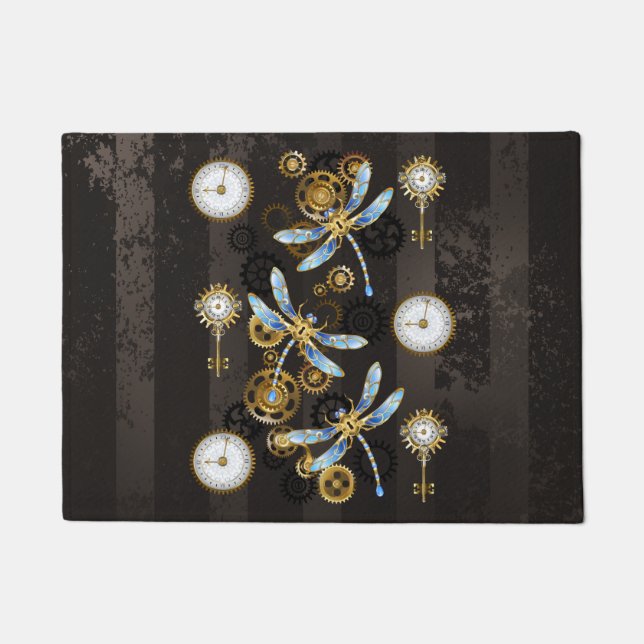 Paillasson Dragonflies de Steampunk sur arrière - plan rayé b (Devant)
