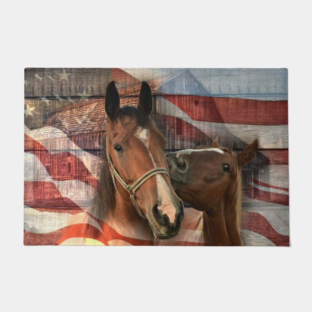 Paillasson Drapeau américain de grange rustique de cheval (Devant)