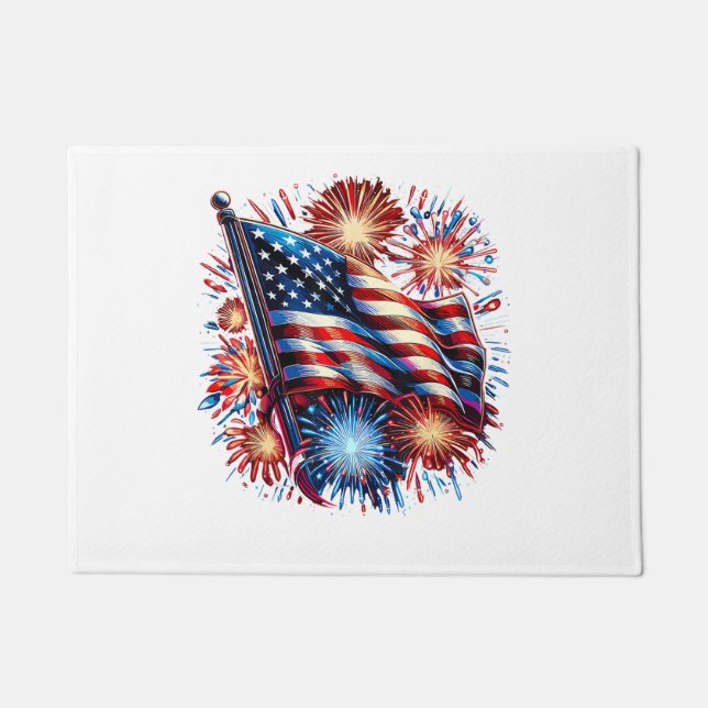 Paillasson Drapeau américain Feux d'artifice Patriotique (Devant)