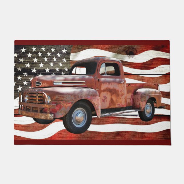 Paillasson Drapeau américain Vintage Red Truck (Devant)