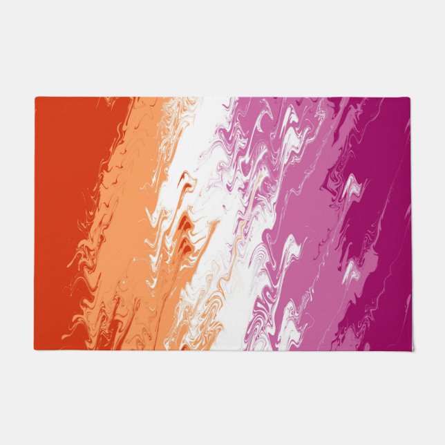 Paillasson Drapeau de fierté lesbienne abstrait trippy ondulé (Devant)