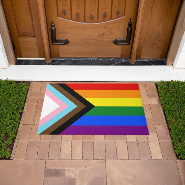Paillasson Drapeau de fierté Progress Pride de SlipperyJoe si (De plein air)