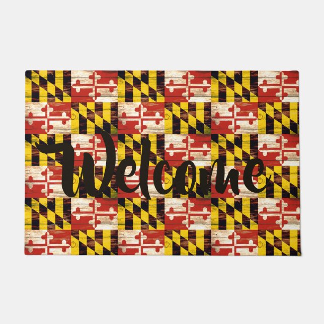 Paillasson Drapeau Wood Maryland mat de porte personnalisable (Devant)