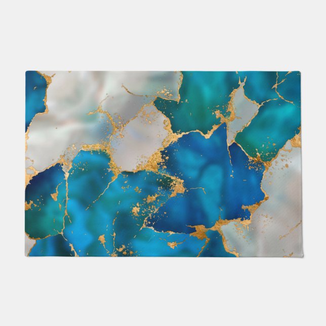 Paillasson Dreamy Blue, Turquoise, perle et or (Devant)