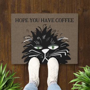 Paillasson Drôle café de chat noir 18x24" Mat de bienvenue