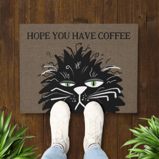 Paillasson Drôle café de chat noir 18x24" Mat de bienvenue