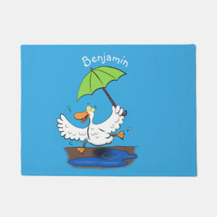 Paillasson Drôle canard avec parapluie dessin animé