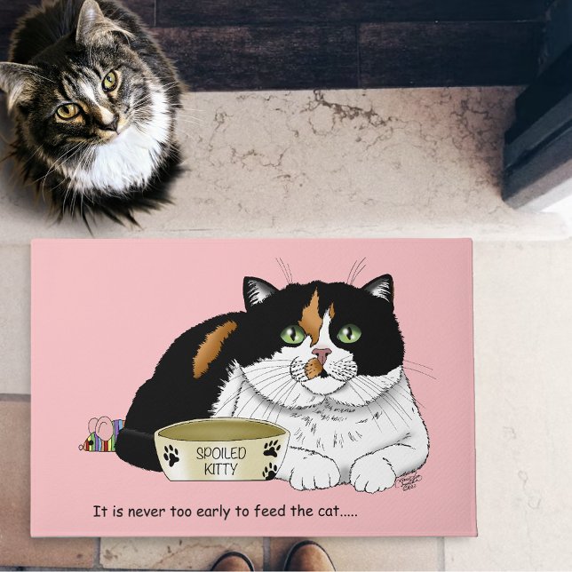 Paillasson Drôle Chat Tacheté Gâté Nourrir Rose (Créateur téléchargé)
