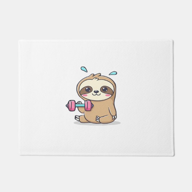Paillasson Drôle Chibi Sloth Workout Cute Kawaii Gym Cartoon (Devant)